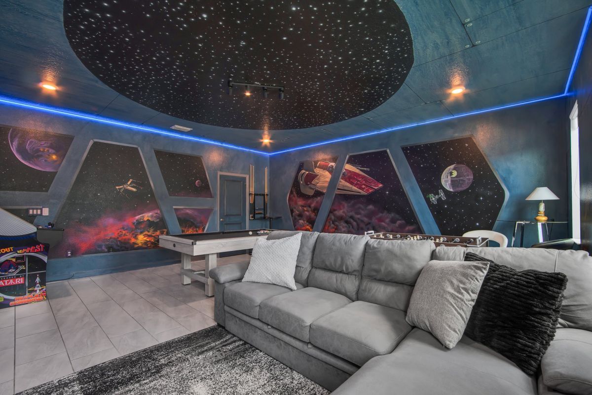 star wars themed game and movie room